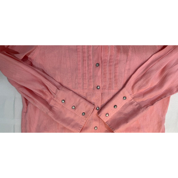 J Jill Women Pink Tie Back Long Sleeve Linen Tunic Top Sz XL MOP Buttons Collar - Picture 6 of 10